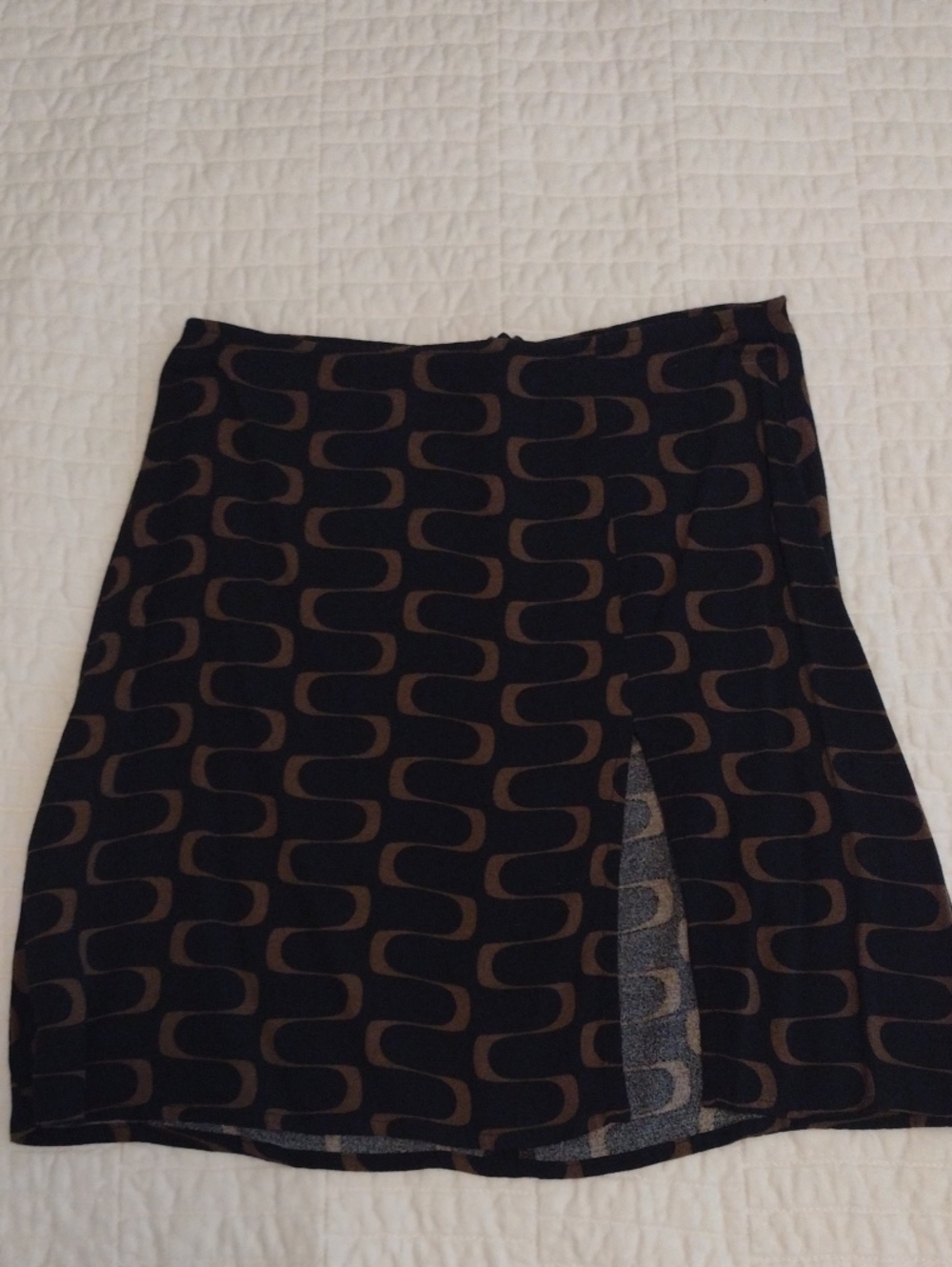 Reformation Mini Skirt Sz 0 Black Brown Geometric Print Side Slit Back Zip